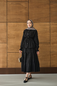 Beli Ayarlanabilir Nakış Detaylı Takım Siyah