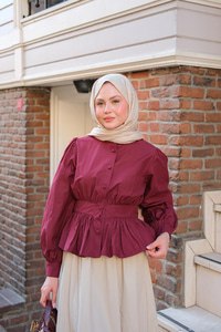 Beli Büzgü Detaylı Gömlek Bordo