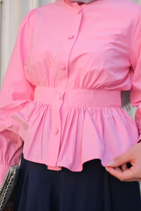Beli Büzgü Detaylı Gömlek Pembe