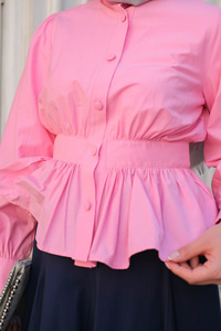 Beli Büzgü Detaylı Gömlek Pembe