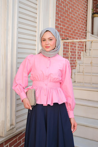 Beli Büzgü Detaylı Gömlek Pembe