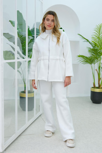 Beli Büzgülü Eşofman Takım Ekru