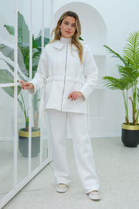 Beli Büzgülü Eşofman Takım Ekru