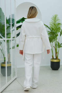 Beli Büzgülü Eşofman Takım Ekru