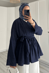 Beli Büzgülü Lidya Tunik Lacivert