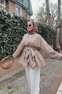 Beli Büzgülü Lidya Tunik Vizon