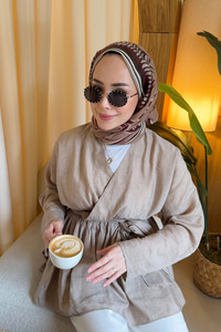 Beli Büzgülü Lidya Tunik Vizon