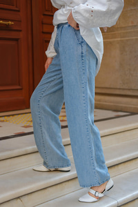 Beli Cırtılı Kot  Pantolon Buz Mavi