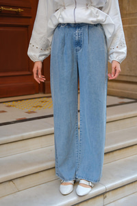 Beli Cırtılı Kot  Pantolon Buz Mavi