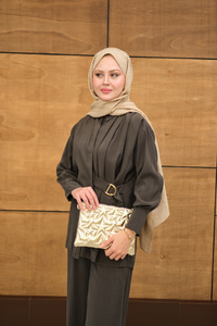 Beli Gold Kemer Detay Gömlek Yaka Takım Antrasit