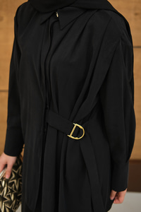 Beli Gold Kemer Detay Gömlek Yaka Takım Siyah