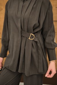 Beli Gold Kemer Detay Gömlek Yaka Takım Antrasit