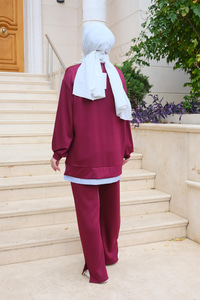 Beli Gömlek Detay Takım  Bordo