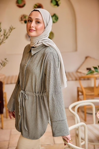 Beli Kemerli Damla Gömlek Küf Yeşil