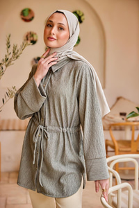 Beli Kemerli Damla Gömlek Küf Yeşil