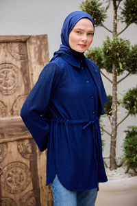 Beli Kemerli Damla Gömlek Lacivert