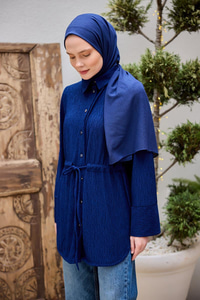 Beli Kemerli Damla Gömlek Lacivert