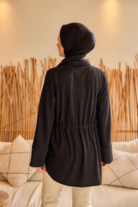 Beli Kemerli Damla Gömlek Siyah