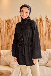 Beli Kemerli Damla Gömlek Siyah