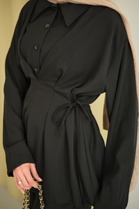 Beli Korse Detay Beli Kendinden Kemerli Takım Siyah