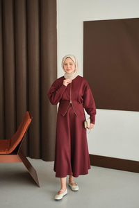 Beli Korse Detay Takım Bordo