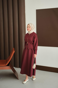 Beli Korse Detay Takım Bordo