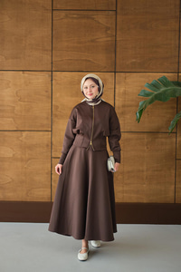 Beli Korse Detay Takım Kahverengi