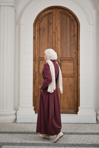 Beli Kuşak Detay Gömlek Elbise Bordo