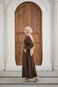 Beli Kuşak Detay Gömlek Elbise Kahverengi