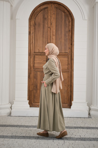 Beli Kuşak Detay Gömlek Elbise Küf Yeşil