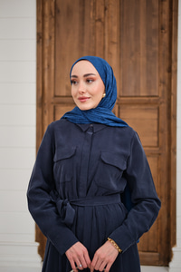 Beli Kuşak Detay Gömlek Elbise Lacivert