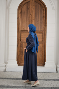 Beli Kuşak Detay Gömlek Elbise Lacivert