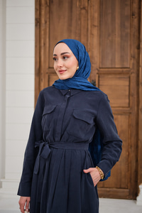 Beli Kuşak Detay Gömlek Elbise Lacivert