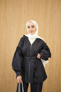 Beli Lastik Detay V Yaka Kemerli Takım Lacivert