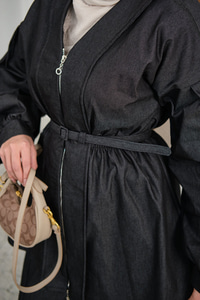 Beli Lastik Detay V Yaka Kemerli Takım Siyah