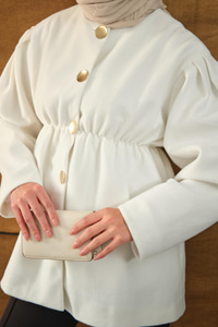 Beli Lastikli Angora Ceket Beyaz