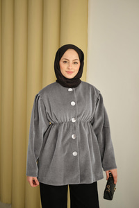 Beli Lastikli Angora Ceket Gri