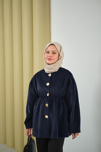 Beli Lastikli Angora Ceket Lacivert