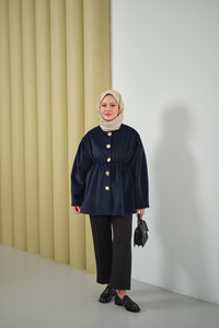 Beli Lastikli Angora Ceket Lacivert