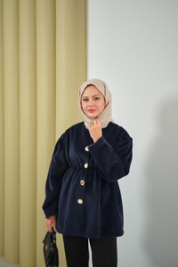 Beli Lastikli Angora Ceket Lacivert