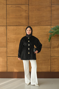 Beli Lastikli Angora Ceket Siyah