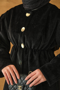 Beli Lastikli Angora Ceket Siyah