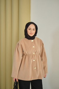 Beli Lastikli Angora Ceket Vizon