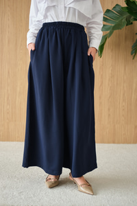 Beli Lastikli Bol Paça Kumaş Pantolon Lacivert