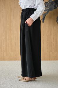 Beli Lastikli Bol Paça Kumaş Pantolon Siyah