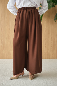 Beli Lastikli Bol Paça Kumaş Pantolon Kahverengi