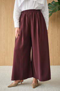 Beli Lastikli Bol Paça Kumaş Pantolon Mürdüm