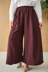 Beli Lastikli Bol Paça Kumaş Pantolon Mürdüm