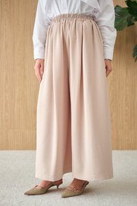 Beli Lastikli Bol Paça Kumaş Pantolon Krem