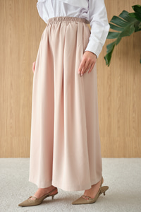 Beli Lastikli Bol Paça Kumaş Pantolon Krem